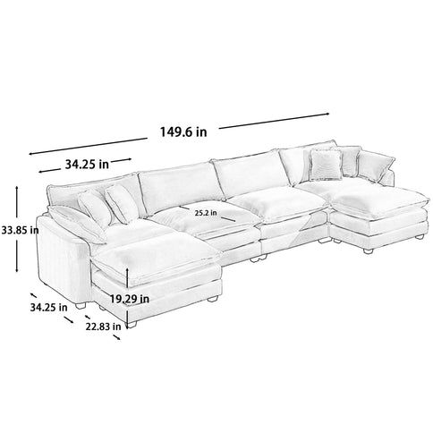 Modular Oversized Cushion Sofa With Ottoman, Low Back, Deep Seating Sofa Set