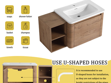 Wall Mounted Bathroom Vanity & Sink, Storage Shelves & Soft Close Door