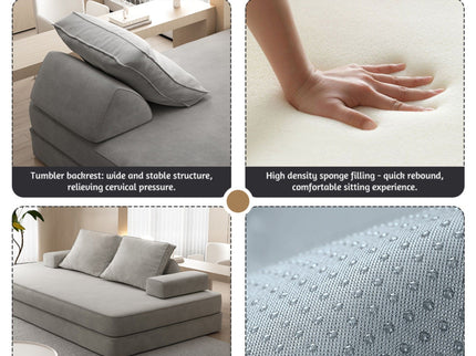 Multifunctional Convertible Sofa Bed With 2 Tumbler Backrests And 2 Pillows, Deep Seat Couch