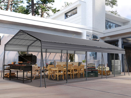 Metal Carport 13 X 26.5 Ft Heavy Duty With Galvanized Steel Roof Metal Garage Canopy With Galvanized Steel Roof & Frame Car Tent Outdoor Storage Shed For Car Boats And Truck - Gray