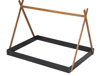 Full Size Tent Floor Bed With Triangle Structure, Low Profile Design - Black / Brown