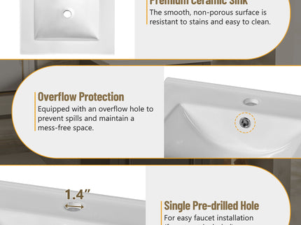 Elegant Bathroom Vanity With Ceramic Sink, Soft Close Door, Adjustable Shelf