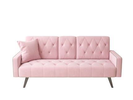 Sofa Bed With Nail Head Trim And Cup Holders - Pink