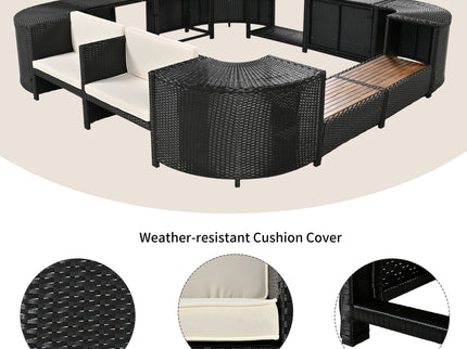 Spa Surround Spa Frame Quadrilateral Outdoor Rattan Sectional Sofa Set With Mini Sofa, Wooden Seats And Storage Spaces