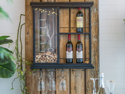 Floating Wine Bar Shelf With Glass Holder And Display Shelves - Black