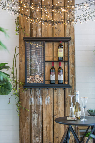 Floating Wine Bar Shelf With Glass Holder And Display Shelves - Black