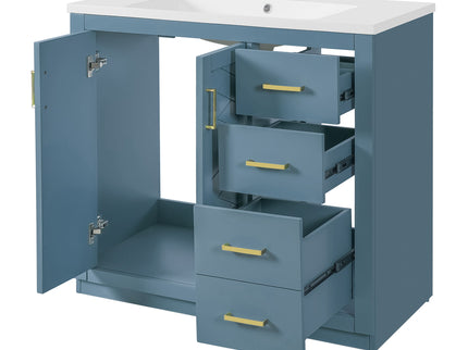 Bathroom Vanity With Sink, Storage Cabinet, Freestanding Set With 3 Drawers & Soft Closing Doors - Indigo