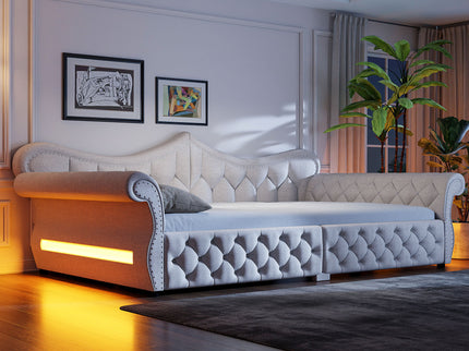 Upholstered Daybed With LED Lighting And Nailhead Trim