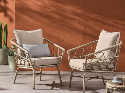 Bruce - Outdoor Club Chair Set With Water Resistant Cushions Rattan And Iron - Brown