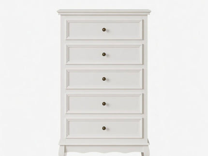 5 Drawer Tall Wide Chest Of Drawers - White