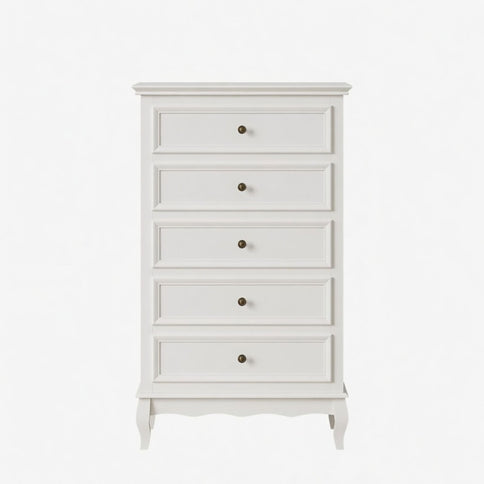 5 Drawer Tall Wide Chest Of Drawers - White