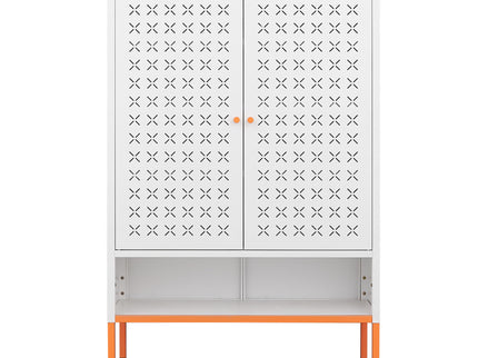 Grid Double Door Shoe Cabinet With Adjustable Compartments And Moisture-Proof Design In Metal