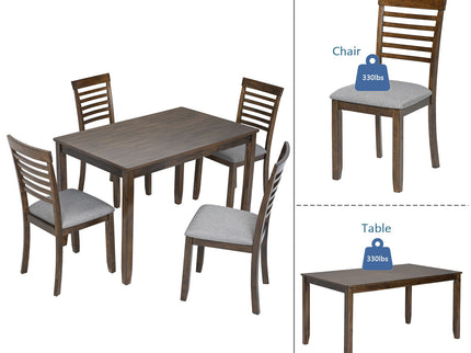 5 Pieces Modern Dining Set, Rectangular Wooden Dining Table With 4 Upholstered Chairs