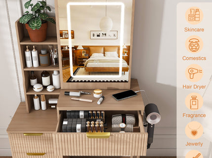 Modern Vanity Desk With 3 LED Lighting Modes, 4 Drawers