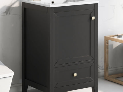 20" Bathroom Vanity With Sink Cabinet With Soft Closing Door, Drawer & Storage Rack - Black