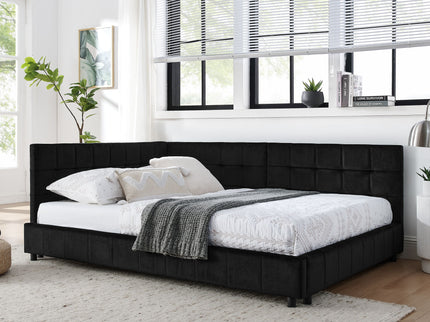 Storage Elegant Upholstered Tufted Bed Frame With Backrest And Armrests