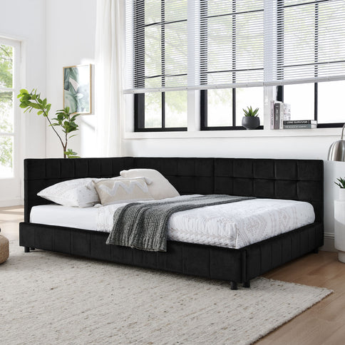 Storage Elegant Upholstered Tufted Bed Frame With Backrest And Armrests