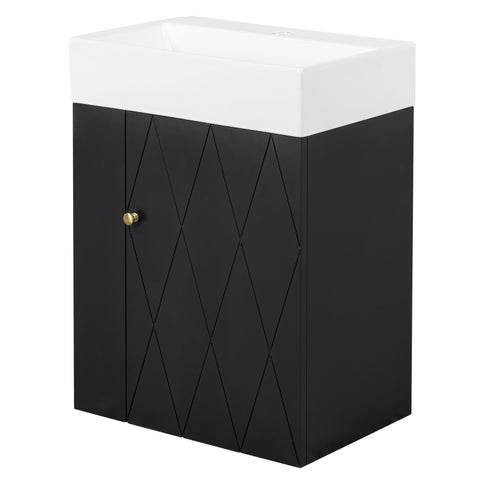 Modern Bathroom Vanity With Sink, Diamond Pattern Doors
