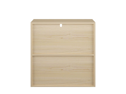 Storage Cabinet With Sliding Doors, 2 Tier Open And Closed Shelves Organizer - Natural / White