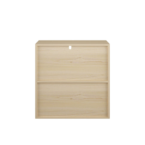 Storage Cabinet With Sliding Doors, 2 Tier Open And Closed Shelves Organizer - Natural / White