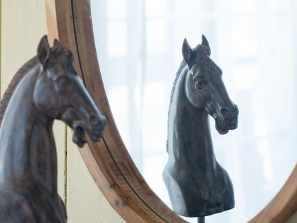Oval Wall Mirror With Wood Frame, Farmhouse Wood Mirror For Bathroom Entryway Console Lean Against Wall - Brown
