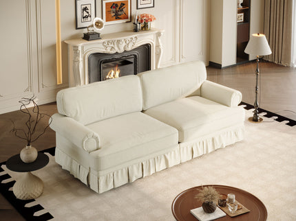Luxuriously Comfortable Cloud Couch Sofa With Elegant Rolled Arms & Pleated Skirt Design