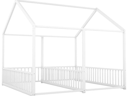 Metal Twin Size House Platform Beds 2 Shared Beds - Antique White