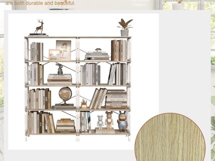 5 Tier Industrial Bookshelf, Tall Bookcase With Open Design, Vintage Storage Organizer