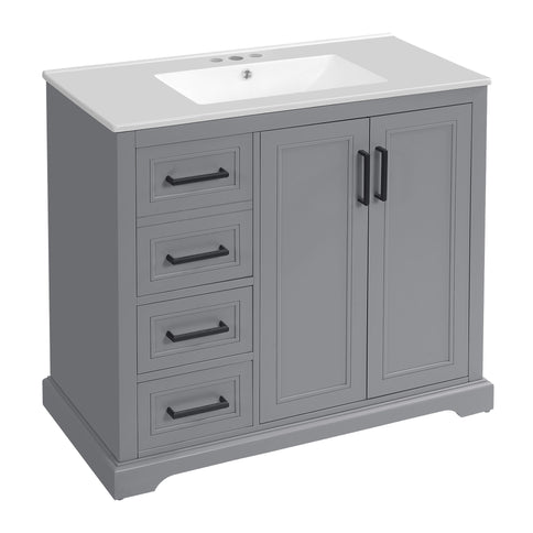 Bathroom Vanity With Sink, Soft Close Doors, Adjustable Shelf & 3 Drawers
