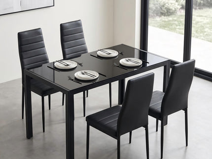5 Pieces Dining Table Set For 4, Kitchen Room Tempered Glass Dining Table, 4 Faux Leather Chairs - Black