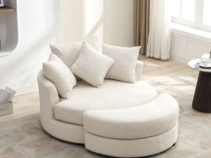 360° Swivel Accent Barrel Chair With Storage Ottoman & 4 Pillows, Modern Leisure Chair Round Accent For Living Room