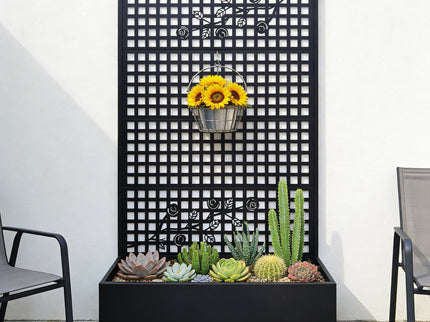 Planter Box With Trellis, Outdoor Raised Garden Bed With Privacy Screen Lattice Panels For Patio - Black