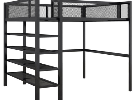 Loft Bed With 4 Tier Shelves And Storage