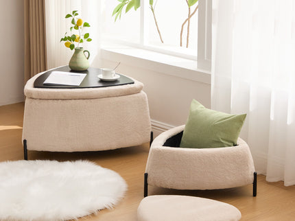 Upholstered Storage Ottoman Set With Reversible Lid