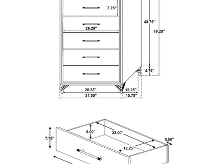 Chesney - 5 Drawer Chest With Trim - White