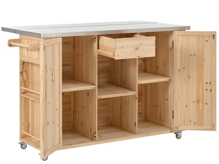 Outdoor Kitchen Island With Stainless Steel Top, Ample Storage Space, Towel And Spice Racks And A Bottle Opener