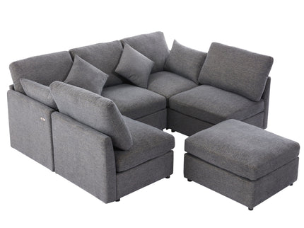 Sectional Sofa Modular U-Shaped With Ottoman & USB Ports