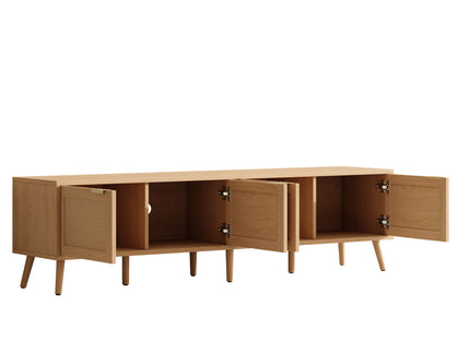 TV Stand With Storage & Cable Holes - Natural Wood