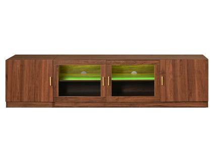 TV Stand, Media Console With Glass Doors And LED Lights, Adjustable Shelf Storage - Walnut