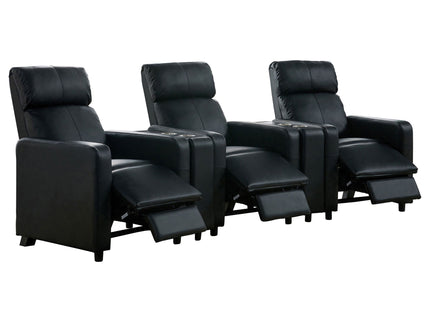 Warren - 3 Seater Home Theater With 2 Wedge Consoles Recliners - Black