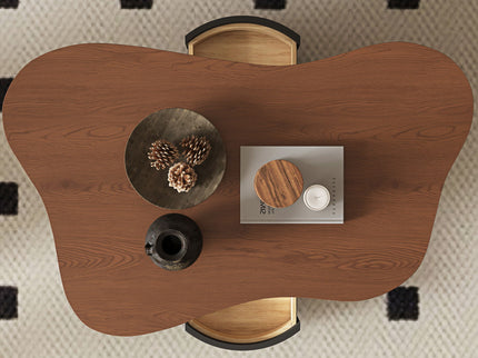 Cloud Coffee Table With 2 Drawers & Multi Layer Storage - Dark Walnut / Matt Black