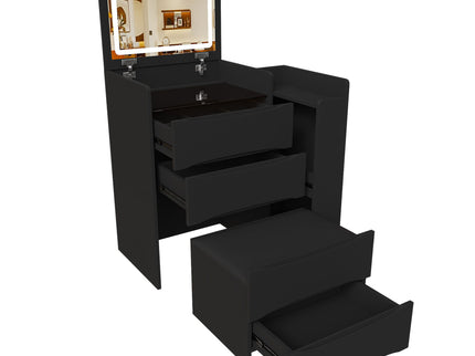Flip Mirror Vanity Desk With Adjustable LED Lights & Stool For Bedroom