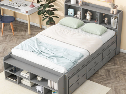 Bed With Bookcase Headboard, Under Bed Storage Drawers And Bed End Storage Case