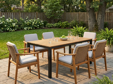 7 Piece Outdoor Patio Dining Set With & 6 Arm Chairs