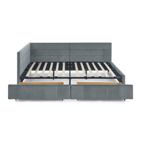 Elegant Storage Upholstered Tufted Bed Frame With Backrest And Armrests