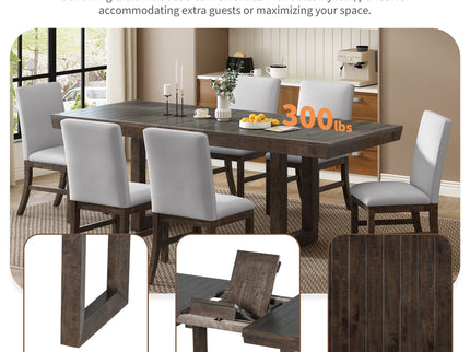 Topmax - 7 Piece Traditional Extendable Dining Table Set With Butterfly Leaf And 6 Upholstered Dining Table Set