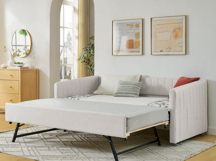 Upholstered Daybed With Trundle With Vertical Stripes