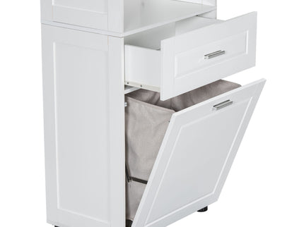 Tall Bathroom Cabinet With Tilt-Out Laundry Basket And Upper Storage