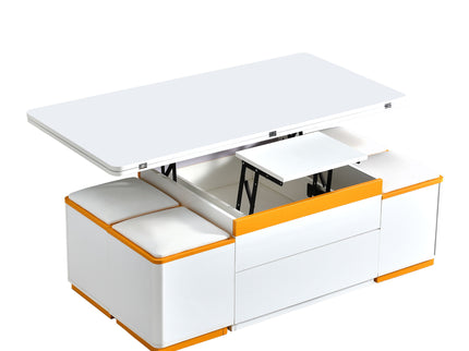 Lift Top Coffee Table With 4 Storage Stools