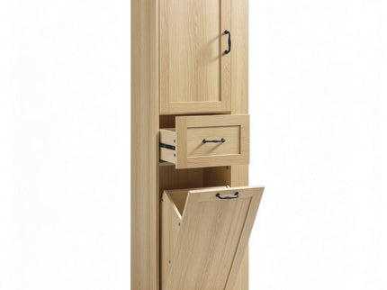 Modern Tall Storage Cabinet With Tilt-Out Compartment, Adjustable Shelves